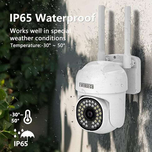 كاميرا مراقبة EVERSECU 2K 3.0MP خارجية WiFi PTZ، 2.4G&5G WiFi، تتبع تلقائي، صوت ثنائي الاتجاه، رؤية ليلية ملونة والأشعة تحت الحمراء، تعمل مع Alexa، بطاقة SD والتخزين السحابي، كاميرا IP متوافقة مع ONVIF (4 عبوات) in Kuwait