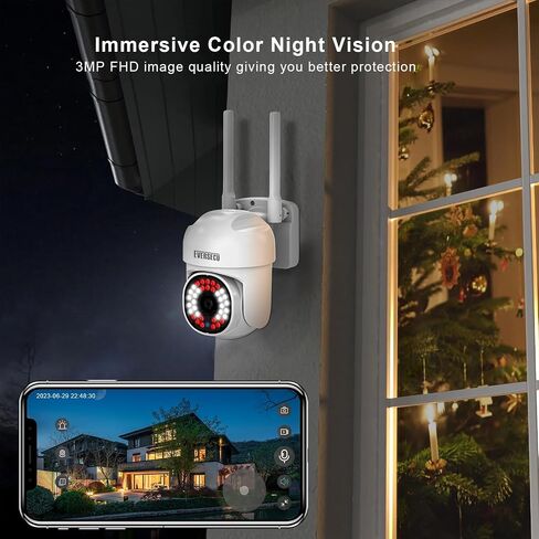 كاميرا مراقبة EVERSECU 2K 3.0MP خارجية WiFi PTZ، 2.4G&5G WiFi، تتبع تلقائي، صوت ثنائي الاتجاه، رؤية ليلية ملونة والأشعة تحت الحمراء، تعمل مع Alexa، بطاقة SD والتخزين السحابي، كاميرا IP متوافقة مع ONVIF (4 عبوات) in Kuwait