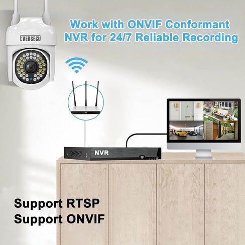 كاميرا مراقبة EVERSECU 2K 3.0MP خارجية WiFi PTZ، 2.4G&5G WiFi، تتبع تلقائي، صوت ثنائي الاتجاه، رؤية ليلية ملونة والأشعة تحت الحمراء، تعمل مع Alexa، بطاقة SD والتخزين السحابي، كاميرا IP متوافقة مع ONVIF (4 عبوات) in Kuwait