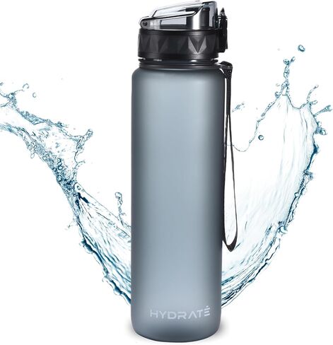 زجاجة مياه تحفيزية من هيدريت - زجاجة مياه للتمرين سعة 12 أونصة مع ختم زمني - زجاجة شرب واسعة الفم مع حزام معصم - حاوية مياه بلاستيكية لصالة الألعاب الرياضية أو المكتب أو الرياضات الخارجية - أسود in Kuwait