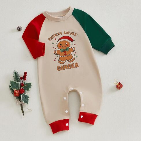 Muasaaluxi Newborn Baby Girl Boy Christmas Outfit Xmas Car/Gingerbread Man/Elk Romper Long Sleeve Jumpsuit Playsuit 0-18M in Saudi Arabia
