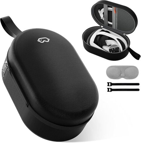 ProCase Hard Carrying Case Fit for Oculus Meta Quest 3S/3 /Quest 2/Vision Pro VR Gaming Headsets, Compatible with Elite Strap/Kiwi Design/BOBOVR Battery Head Strap and Controller Accessories-Black in Saudi Arabia