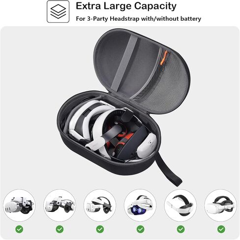 ProCase Hard Carrying Case Fit for Oculus Meta Quest 3S/3 /Quest 2/Vision Pro VR Gaming Headsets, Compatible with Elite Strap/Kiwi Design/BOBOVR Battery Head Strap and Controller Accessories-Black in Saudi Arabia