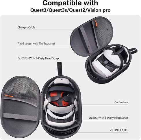 ProCase Hard Carrying Case Fit for Oculus Meta Quest 3S/3 /Quest 2/Vision Pro VR Gaming Headsets, Compatible with Elite Strap/Kiwi Design/BOBOVR Battery Head Strap and Controller Accessories-Black in Saudi Arabia