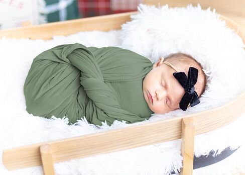 Large Jersey Knitted Swaddle Blanket for Baby, Soft Stretchy Receiving Blanket for Newborns with Hat, Baby Nursery Swaddle 47 x 47 inches(Sage) in Saudi Arabia