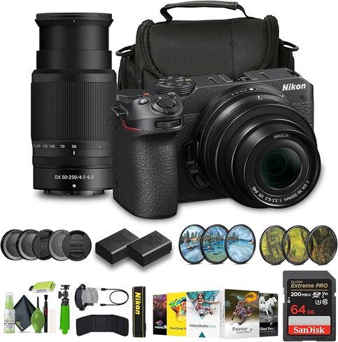 Nikon Z30 Mirrorless Camera with 16-50mm and 50-250mm Lenses + ENEL25 Replacement Battery + Extreme PRO 64GB Card + UV Lens Filter + 12 Inch Flex Tripod + Photo Editing Software + More (Renewed) in Saudi Arabia