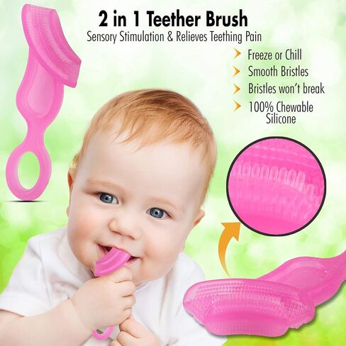 First Teeth Oral Care Kit by Brilliant Oral Care- Set has Baby's 1st Teether-Brush, Brilliant Baby Toothbrush and 2oz Spry Xylitol Tooth Gel, Infants Age 4 Months Old and Up, Baby Must Haves, Blue in Saudi Arabia