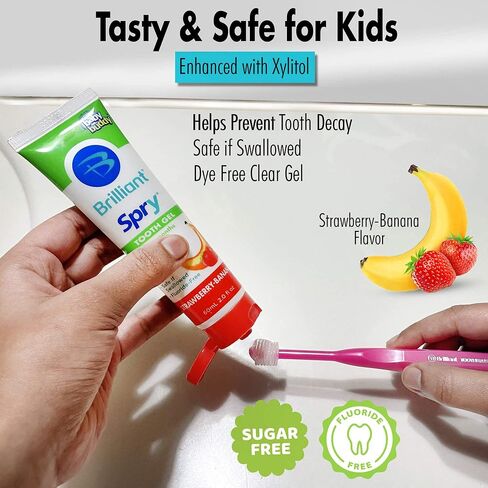 First Teeth Oral Care Kit by Brilliant Oral Care- Set has Baby's 1st Teether-Brush, Brilliant Baby Toothbrush and 2oz Spry Xylitol Tooth Gel, Infants Age 4 Months Old and Up, Baby Must Haves, Blue in Saudi Arabia