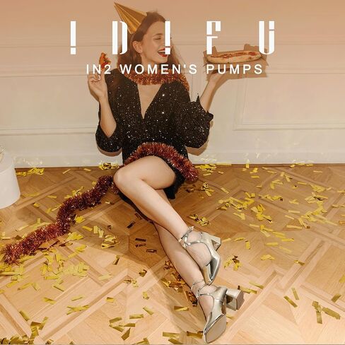 IDIFU IN2 Mary Jane Shoes Strappy Low مكتنزة كتلة مغلقة اصبع القدم الكعب اللباس أحذية للنساء الزفاف العمل مكتب الأعمال حفلة موسيقية أحذية مريحة أنيقة رسمية خمر قصيرة مربع اصبع القدم مضخات in Kuwait