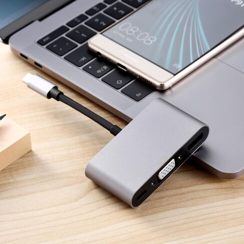 USB C HUB, Docking Station 5 in 1 Multi-Port Adapter with USB 3.0 Port, USB-C Port/PD, 4K HDMI, VGA, 3.5mm AUX, USB C Adapter Type C Laptops Dock Dongle Compatible for MacBook Pro Air iPad in Saudi Arabia
