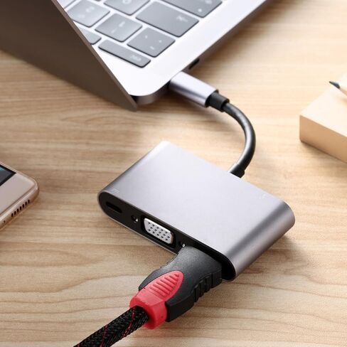 USB C HUB, Docking Station 5 in 1 Multi-Port Adapter with USB 3.0 Port, USB-C Port/PD, 4K HDMI, VGA, 3.5mm AUX, USB C Adapter Type C Laptops Dock Dongle Compatible for MacBook Pro Air iPad in Saudi Arabia