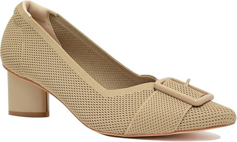 Pointed Toe Chunky Heels for Women Closed Toe Block Heels Pumps Buckle Strap Stretchy Knit Heels Comfortable Slip On Pumps Dress Shoes for Work Wedding Daily Wear in Kuwait