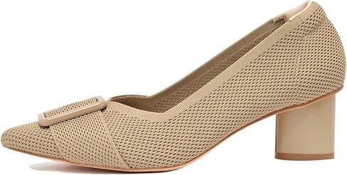 Pointed Toe Chunky Heels for Women Closed Toe Block Heels Pumps Buckle Strap Stretchy Knit Heels Comfortable Slip On Pumps Dress Shoes for Work Wedding Daily Wear in Kuwait