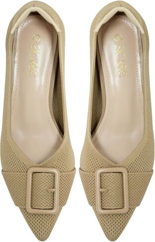 Pointed Toe Chunky Heels for Women Closed Toe Block Heels Pumps Buckle Strap Stretchy Knit Heels Comfortable Slip On Pumps Dress Shoes for Work Wedding Daily Wear in Kuwait