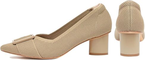 Pointed Toe Chunky Heels for Women Closed Toe Block Heels Pumps Buckle Strap Stretchy Knit Heels Comfortable Slip On Pumps Dress Shoes for Work Wedding Daily Wear in Kuwait