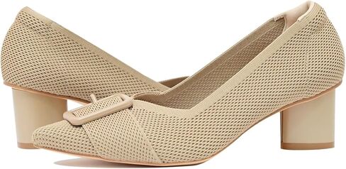 Pointed Toe Chunky Heels for Women Closed Toe Block Heels Pumps Buckle Strap Stretchy Knit Heels Comfortable Slip On Pumps Dress Shoes for Work Wedding Daily Wear in Kuwait