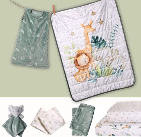 Life Comfort 8 Piece Nursery Bundle, Botanical Green includes 1 Reversible Comforter, 2 Fitted Sheets, 1 Soft Blanket, 2 Flannel Receiving Blankets, 1 Bunny Baby Buddy & Muslin Wearable Sleep Sack in Saudi Arabia