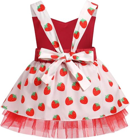 IDOPIP Baby Girl Strawberry Rainbow Tutu Dress Summer Sleeveless Strap Backless Princess Birthday Party Dresses with Headwear in Saudi Arabia