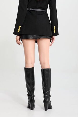 iiimmu Knee High Boots 3.5 IN Chunky Heel Comfortable Fall Boots for Women Strap Design Almond Toe Faux Leather Tall Boots in Saudi Arabia