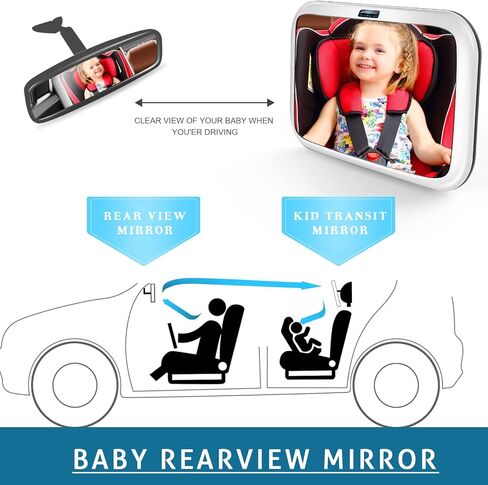 Baby Car Mirror, Safely Monitor Infant Child in Rear Facing Car Seat, Wide View Mirror Shatterproof Adjustable Acrylic 360° Rotation for Backseat, Crash Tested and Certified for Safety in Saudi Arabia