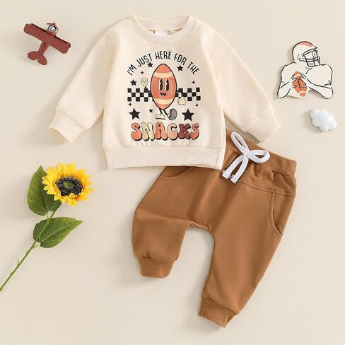 Toddler Baby Boy Football Outfit Long Sleeve Sweatshirt Jogger Pants Set Newborn Infant Fall Clothes in Saudi Arabia