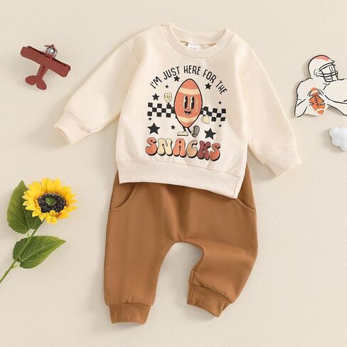 Toddler Baby Boy Football Outfit Long Sleeve Sweatshirt Jogger Pants Set Newborn Infant Fall Clothes in Saudi Arabia
