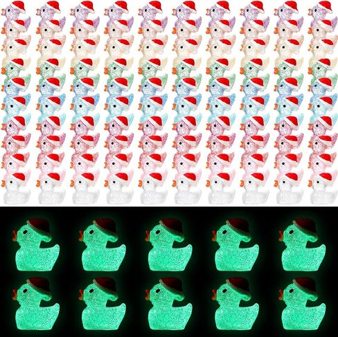 Shappy 200 Pcs Christmas Tiny Glow in The Dark Ducks Xmas Luminous Mini Resin Ducks Miniature Duck Figures for DIY Garden Aquarium Ornament Home Birthday School Party Project Accessories, 10 Colors in Saudi Arabia