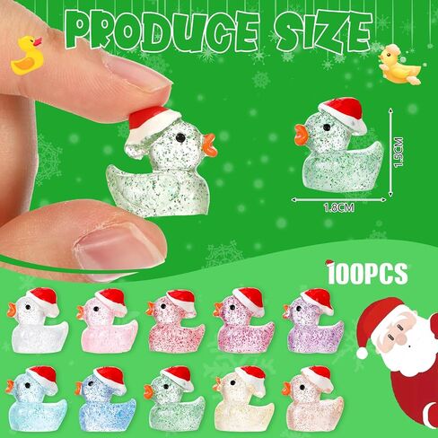 Shappy 200 Pcs Christmas Tiny Glow in The Dark Ducks Xmas Luminous Mini Resin Ducks Miniature Duck Figures for DIY Garden Aquarium Ornament Home Birthday School Party Project Accessories, 10 Colors in Saudi Arabia
