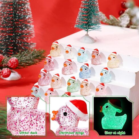 Shappy 200 Pcs Christmas Tiny Glow in The Dark Ducks Xmas Luminous Mini Resin Ducks Miniature Duck Figures for DIY Garden Aquarium Ornament Home Birthday School Party Project Accessories, 10 Colors in Saudi Arabia