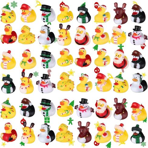 48 Pcs Christmas Rubber Duck Bulk 2'' Mini Ducking Toy Boys Girls Float Bath Multicolor Xmas Themed Duck Bathtub Pool Toys Decoration Gift for Holiday Vinyl Duckies Baby Showers (Classic Style) in Saudi Arabia