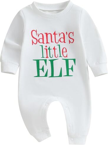 Ayalinggo Newborn Christmas Outfit Infant Baby Girl Boy Santa Onesie Long Sleeve My First Christmas Romper Jumpsuit Xmas Clothes (White,0-3 Months) in Saudi Arabia