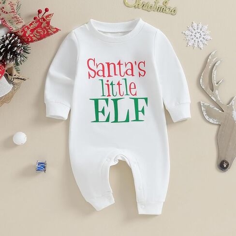 Ayalinggo Newborn Christmas Outfit Infant Baby Girl Boy Santa Onesie Long Sleeve My First Christmas Romper Jumpsuit Xmas Clothes (White,0-3 Months) in Saudi Arabia