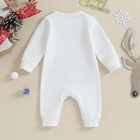 Ayalinggo Newborn Christmas Outfit Infant Baby Girl Boy Santa Onesie Long Sleeve My First Christmas Romper Jumpsuit Xmas Clothes (White,0-3 Months) in Saudi Arabia