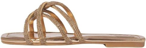 OYOANGLE Women's Glitter Rhinestone Strappy Slides Metallic Square Toe Flat Sandals in Saudi Arabia