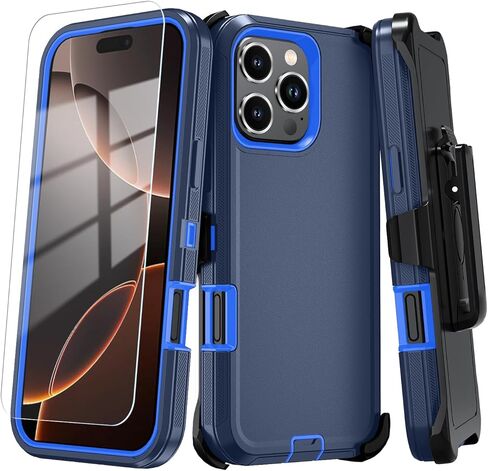 حافظة هاتف لهاتف iPhone 16 Pro Max مع واقي شاشة HD، حافظة هاتف شديدة التحمل مقاومة للصدمات والغبار والسقوط من 3 طبقات لهاتف iPhone 16 Pro Max (6.9 بوصة) (PurpleSkyBlue) in Kuwait