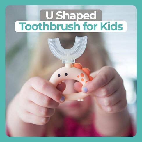 SoulBrite Teeth Ease U-Shaped Silicone Training Toothbrush, Infant Teether, 2 Piece, Dinosaur Design (Green and Yellow) in Saudi Arabia