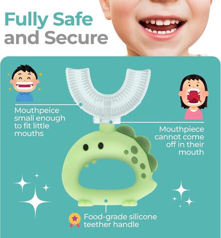 SoulBrite Teeth Ease U-Shaped Silicone Training Toothbrush, Infant Teether, 2 Piece, Dinosaur Design (Green and Yellow) in Saudi Arabia