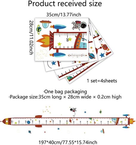 Rocket Self-adheve Vinyl Nursery Wall Decal Baby Growth Chart Sticker for Bedroom Play Room Peel and Stick Kindergarten Height Measure Mural in Kuwait
