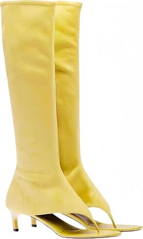 Womens Open Toe Thong Knee High Boots with Zipper Stretch Fabric and Kitten Low Heel Tall Sandal Boots in Saudi Arabia