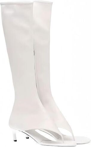 Womens Open Toe Thong Knee High Boots with Zipper Stretch Fabric and Kitten Low Heel Tall Sandal Boots in Saudi Arabia