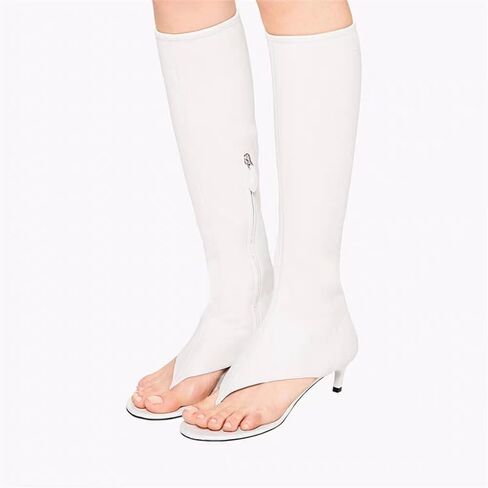 Womens Open Toe Thong Knee High Boots with Zipper Stretch Fabric and Kitten Low Heel Tall Sandal Boots in Saudi Arabia