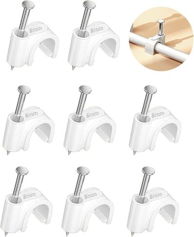 100Pcs 8mm Cable Clips with Nails, Flat Ethernet Cable Wall Clips, LAN Network Cable Tacks, Coax & Speaker Wire Clips, Internet Computer Patch Cord Clips for Cat5/Cat5e/Cat6/Cat6a/Cat7/Cat8 RJ45 Cable in Kuwait