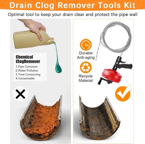 10-In-1 25FT Drain Clog Remover Tools Kit, Plumbing Snake Drain Auger Hair Clog Remover with Gloves and Cleaning Brush and Cleaning Brush for Kitchen and Shower Drain Cleaning in Saudi Arabia