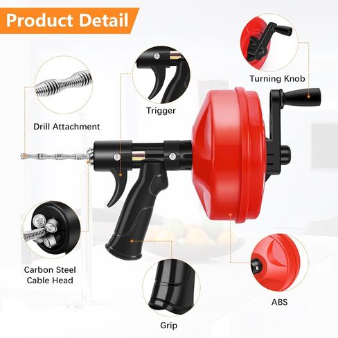 10-In-1 25FT Drain Clog Remover Tools Kit, Plumbing Snake Drain Auger Hair Clog Remover with Gloves and Cleaning Brush and Cleaning Brush for Kitchen and Shower Drain Cleaning in Saudi Arabia