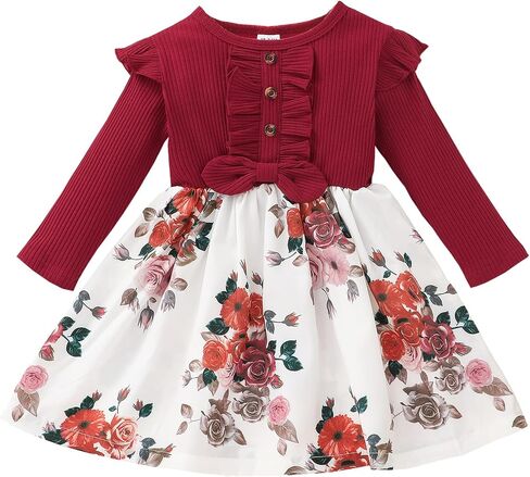 VINUOKER Toddler Girl Fall Dress Baby Girls Floral Dress Long Sleeve Clothes Winter Dress for Toddler Girls in Saudi Arabia