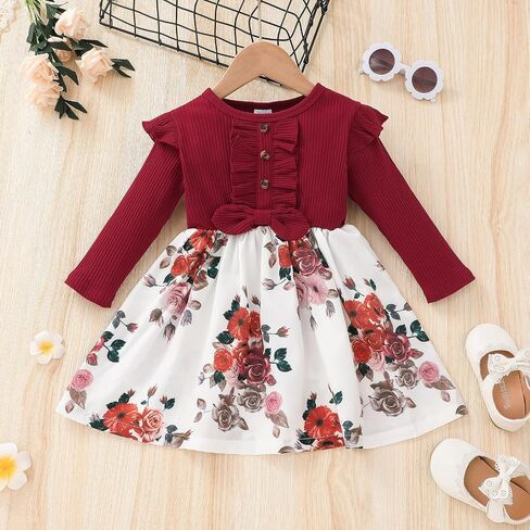 VINUOKER Toddler Girl Fall Dress Baby Girls Floral Dress Long Sleeve Clothes Winter Dress for Toddler Girls in Saudi Arabia