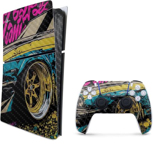 Carbon Fiber Gaming Skin Compatible with PlayStation 5 Slim Digital Edition Combo with Controller - Camber - Premium 3M Vinyl Protective Wrap Decal Cover | Crafted in The USA by MightySkins in Saudi Arabia
