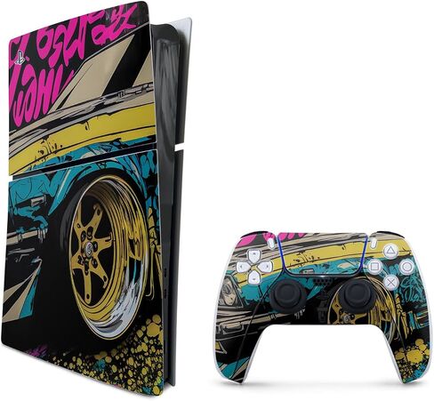 Carbon Fiber Gaming Skin Compatible with PlayStation 5 Slim Digital Edition Combo with Controller - Camber - Premium 3M Vinyl Protective Wrap Decal Cover | Crafted in The USA by MightySkins in Saudi Arabia