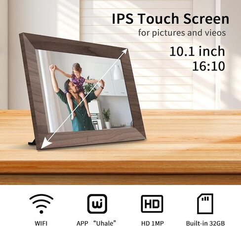 10.1 Inch Digital Picture Frame Wi-Fi Smart Digital Picture Frames with HD IPS Touch Screen,Built in 32GB Memory,Slideshow/Wall Mountable/Share Videos,Share Moments Instantly via Uhale App in Saudi Arabia