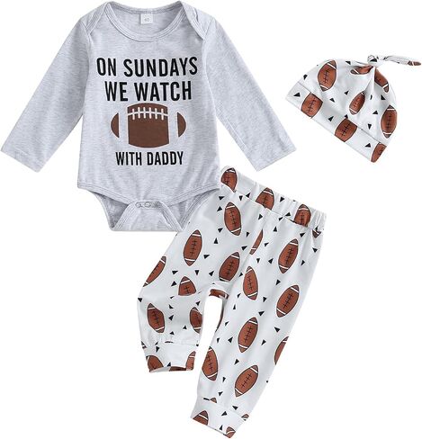 Baby Boy Football Outfits Letter Rugby Long Sleeve Romper Long Pants with Hat Newborn Fall Clothes in Saudi Arabia